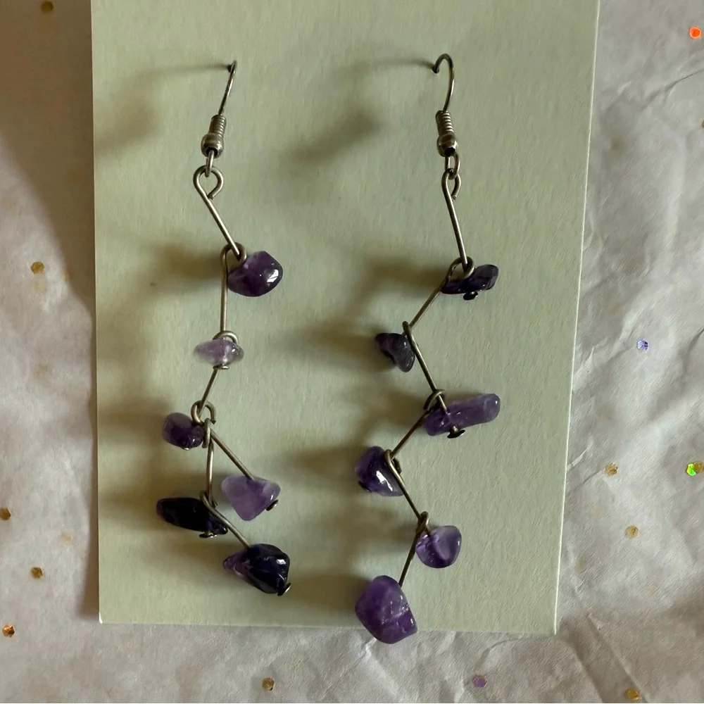 Purple Handmade Gemstone Dangle Earrings